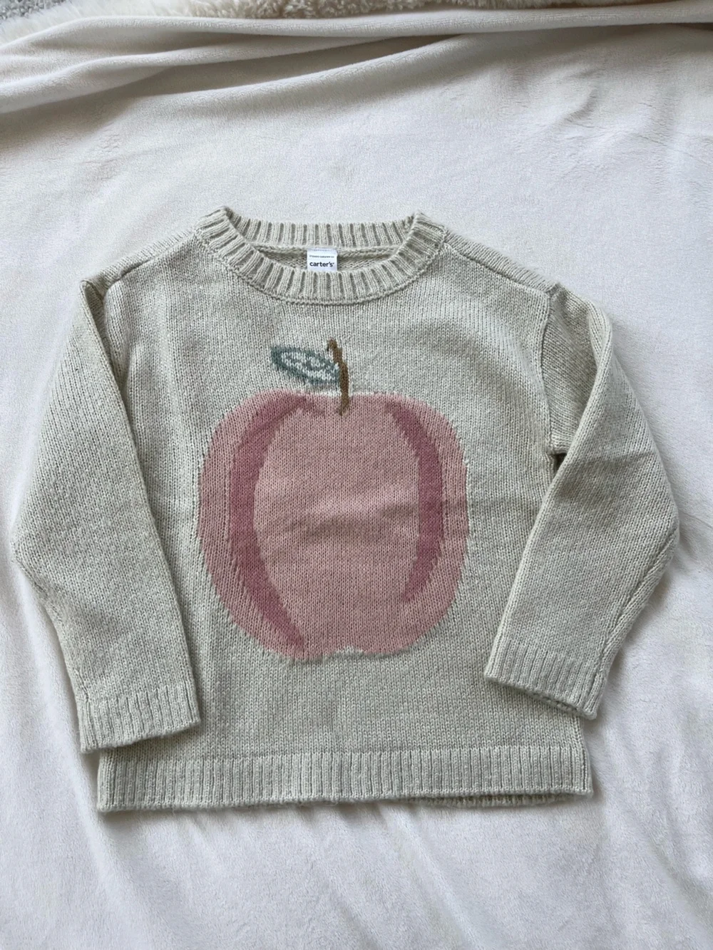 Carter's Cream Crewneck Sweater with Pink Apple Graphic
